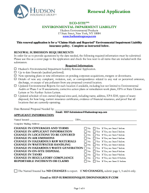 Environmental Impairment Liability Renewal Application