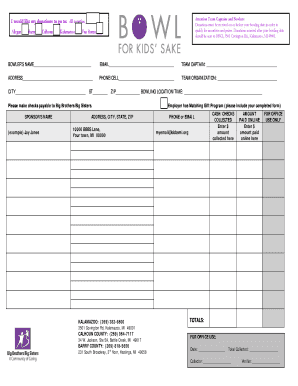 Big Brothers Big Sisters Bowling Donation Form