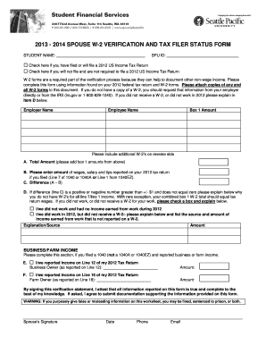 Spouse W-2 Verification and Tax Filer Status Form