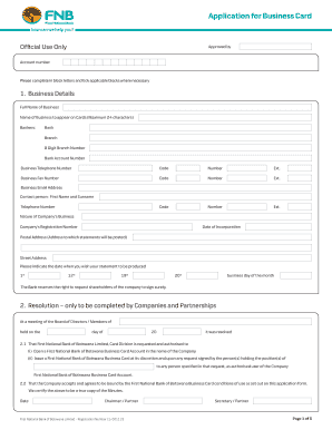 First National Bank of Botswana Business Card Application