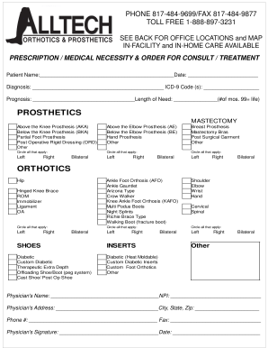 Medical Necessity Form for Prosthetics and Orthotics