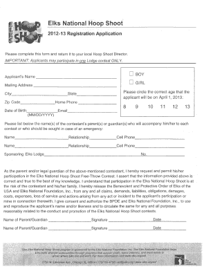 Elks National Hoop Shoot Registration Application