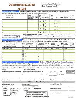 Walnut Creek School District Free and Reduced-Price Meals Application