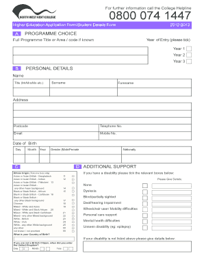 Higher Education Application Form