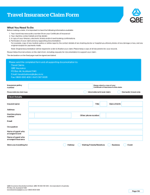 Sample of itinerary letter for visa application - QBE NZ Travel Insurance Claim FormJanuary2016 - travelinsurancecover co