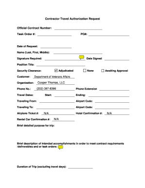 Contractor Travel Authorization Request