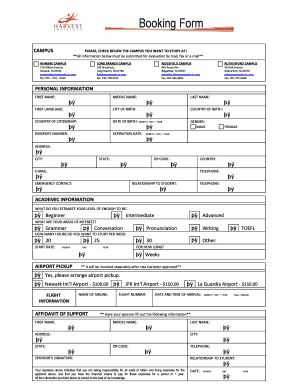Harvest English Institute Booking Form