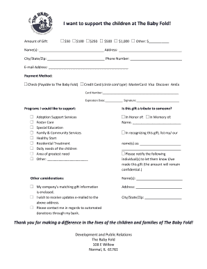 Donation Form for The Baby Fold