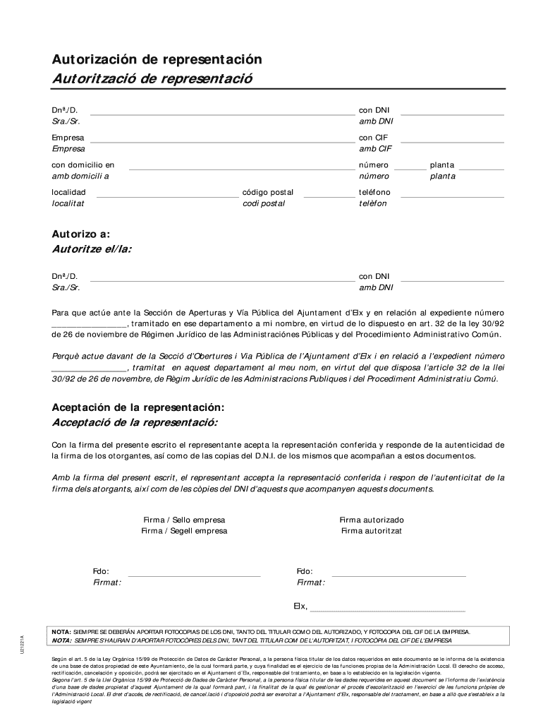 Autorizacin de representacin Autoritzaci de representaci Vista previa en la página 1
