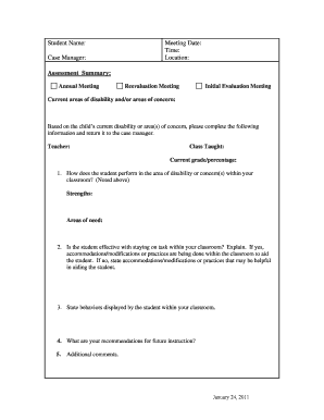 Student Assessment Form