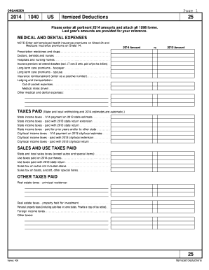 2014 US Itemized Deductions Form