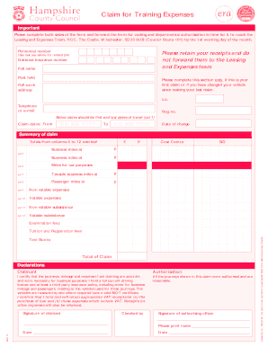 Claim for Training Expenses Form
