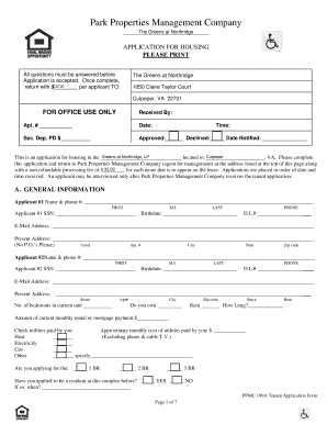 Park Properties Management Company Housing Application