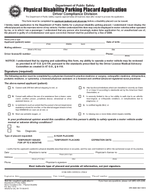 Oklahoma Physical Disability Parking Placard Application