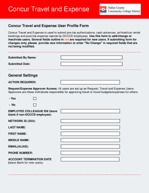 Concur Travel and Expense User Profile Form