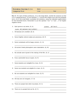 Categorical Form Worksheet