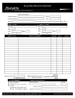 Gallery Prints Mail & Fax Order Form