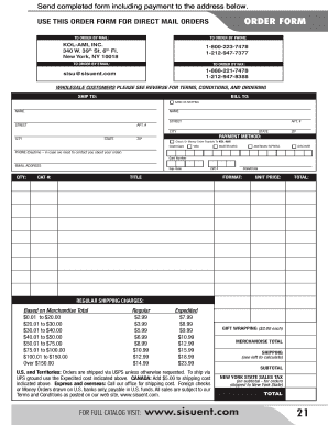 Order Form for Direct Mail Orders