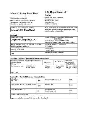 Material Safety Data Sheet for Release-It CleanMold