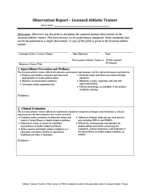 Licensed Athletic Trainer Observation Report