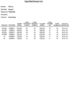 Engine Model Summary Form