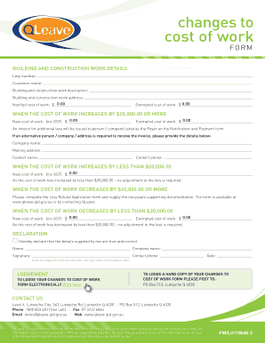 Queensland Building and Construction Work Cost Change Form