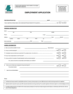 South Placer Municipal Utility District Employment Application