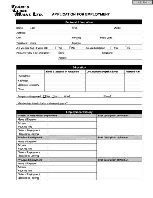 Terry's Lease Maintenance Application for Employment