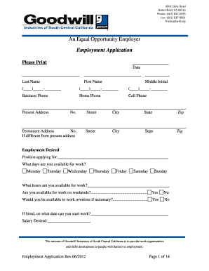 Goodwill Industries Employment Application