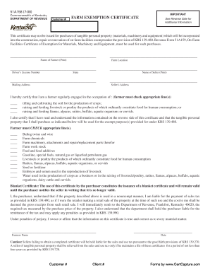 Kentucky Farm Exemption Certificate