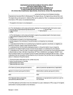 Capital Group Employee Health Information Authorization Form