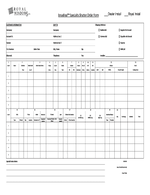 Specialty Shutter Order Form