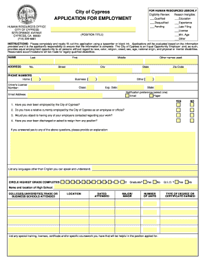 City of Cypress Employment Application