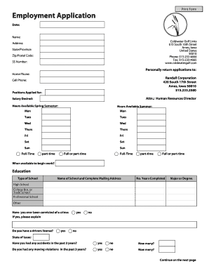 Employment Application Form