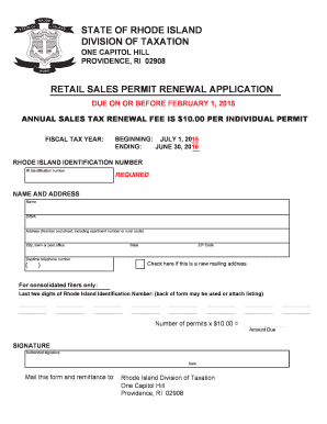 Rhode Island Retail Sales Permit Renewal Application