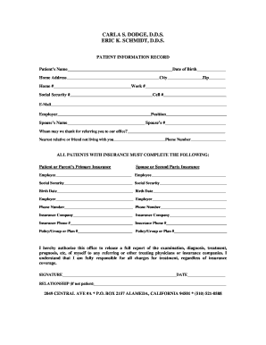 Patient Information Record