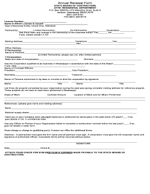 Mississippi Contractor Annual Renewal Form