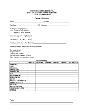 Prenatal Medical History Form