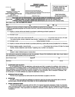 Pennsylvania Exemption Certificate