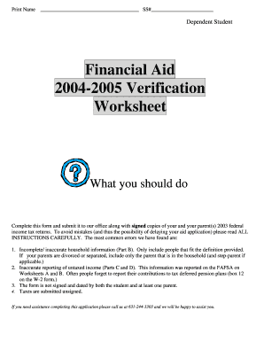 2004-2005 Financial Aid Verification Worksheet