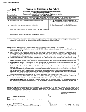 IRS Form 4506-T Request for Tax Return Transcript