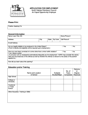 APPLICATION FOR EMPLOYMENT North Dakota Petroleum Council - ndoil