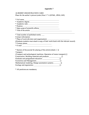 Author Registration Card