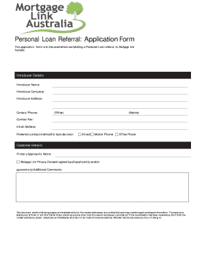 Personal Loan Referral Application Form