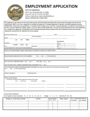 City of Menifee Employment Application