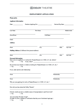 TheatreDreams LA Employment Application