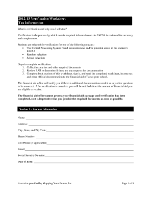 2012-13 Verification Worksheet