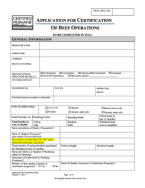 Beef Operation Certification Application