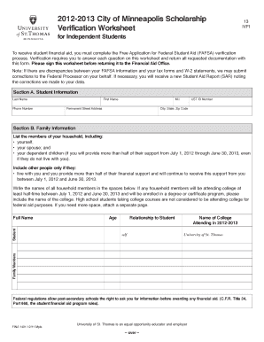 2012-2013 Minneapolis Scholarship Verification Worksheet
