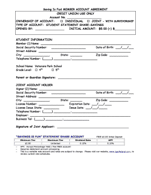 Student Savings Account Agreement